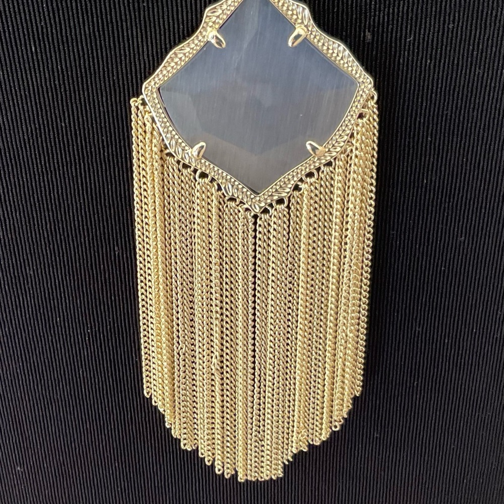 Kendra Scott Kingston Slate Cat’s Eye Necklace - NWT - Rhodium - Picture 5 of 8